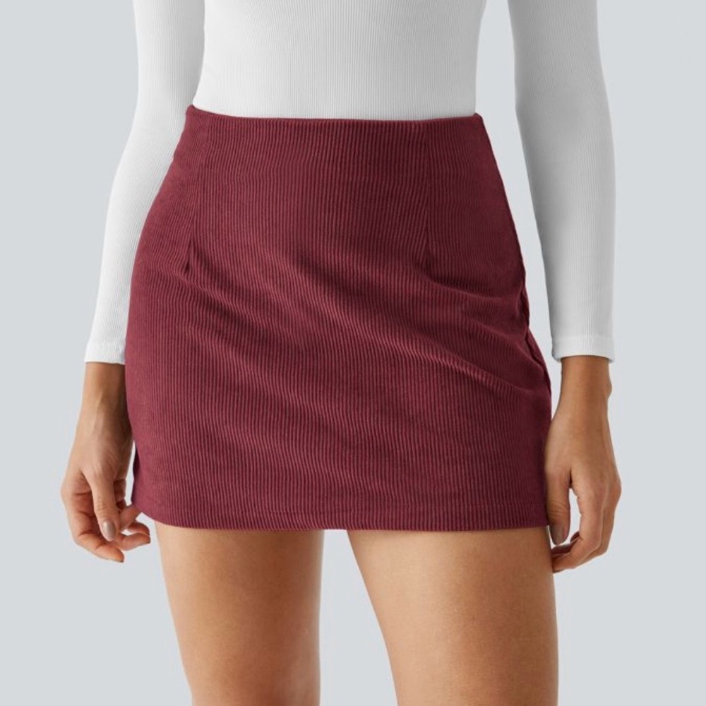 Halara High Waisted 2-in-1 A Line Mini Corduroy Casual Skirt